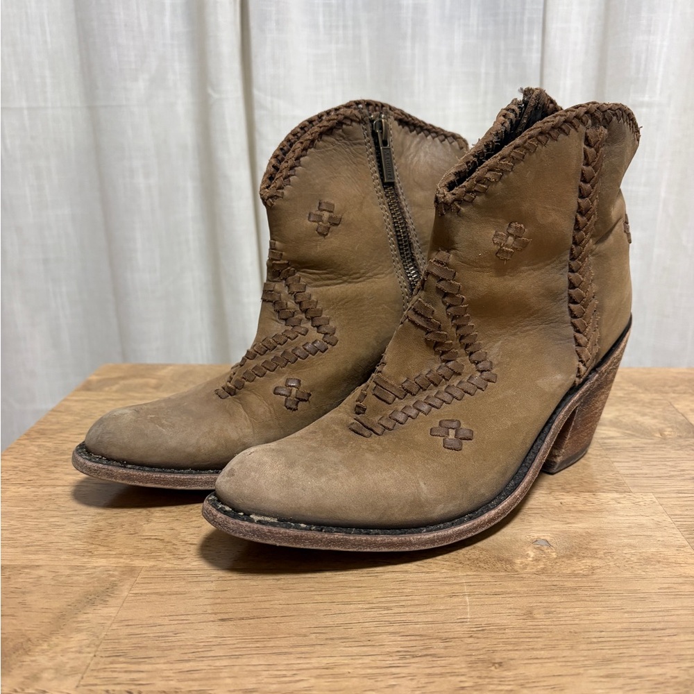 Woven Detail Brown Leather Ankle Boots - Women